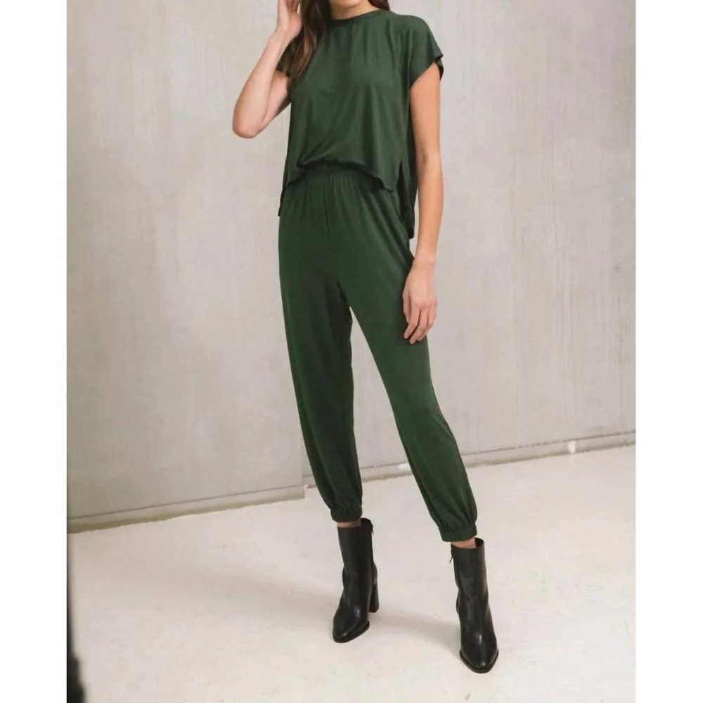 Elan Womens Lounge Set Size L Relaxed Fit Top &‎ Pants Olive Green